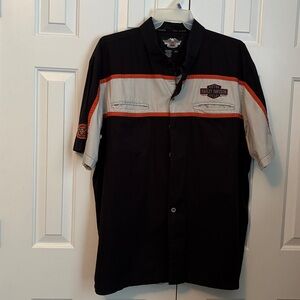 Harley-Davidson Vintage Black and Grey Mechanic Shirt with Orange Trim 2XL